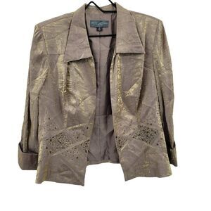 Vintage 80's Formal Blazer 12 Gold Iridescent Metallic Crinkle Beaded Open